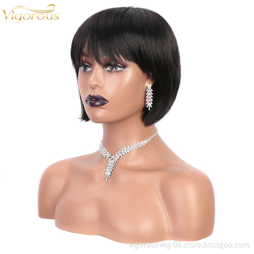 Vigorous vendors cheap wholesale bob bang straight bleached knots real brazilian human hair wig for black women